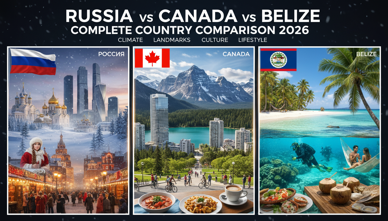 🇷🇺🇨🇦🇧🇿 Russia vs Canada vs Belize Complete Country Comparison 2026 (Culture, Language, Economy & Lifestyle Guide) 